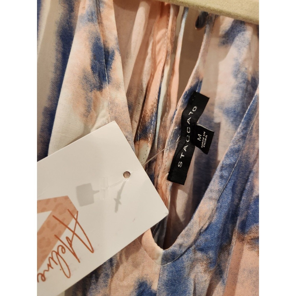 Staccato Women's Mini Dress Boho Artsy Flowy Short Sleeve Pink Blue Size Medium - Picture 4 of 11
